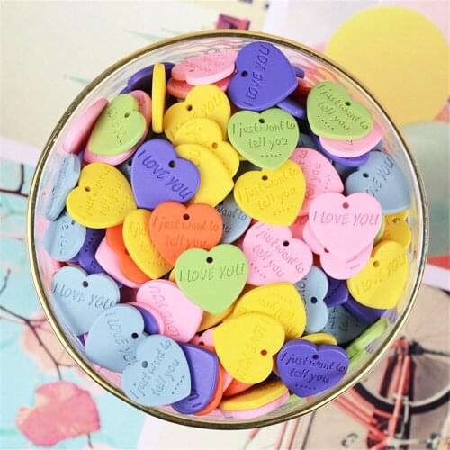 30pcs Mixed Color Cartoon Heart Flatback Cabochon I Love You Letters Charms Embellishments For Craft Jewelry DIY Accessory