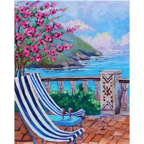 Oil Painting By Numbers Peach Blossom Couch Landscape Framed Acrylic Modern Wall Art HandPainted Coloring Pictures Home Decor