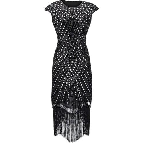 Tassel Beaded Tuxedo Dresses Sequin Sexy Maxi Summer Party Lace Black Christmas Dress Women 1920 Ball Vintage Gothic Plus Size