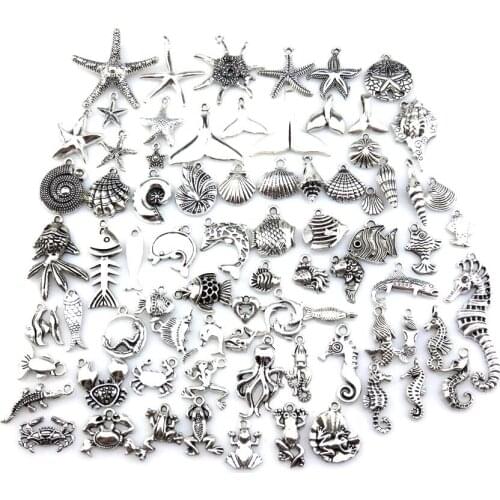 Fashion 21686 Vintage Silver Tone Starfish Mermaid Conch Design Charms DIY Necklace Pendants Women Unisex Jewelry Making