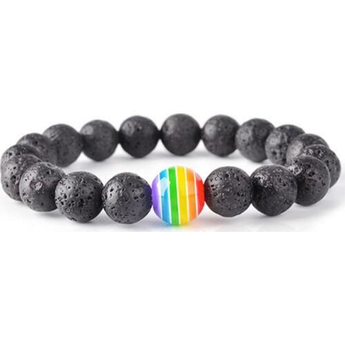 Fashion Adjustable Rainbow Bracelet 10 mm Matte Natural Stone Lava Beads Men Bracelets & Bangles Women Handmade Pulsera Jewelry