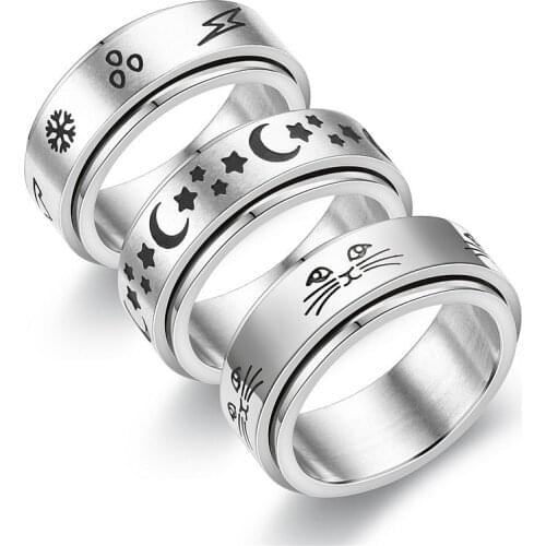 2021 New Vintage Star Moon Men Lightning Rings Temperament Fashion 8mm Width Titanium Steel Rings for Men Women Jewelry Gift