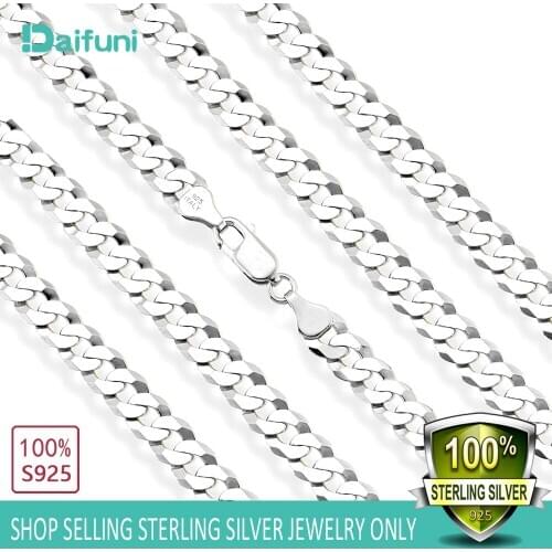Daifuni 925 Sterling Silver 7mm 20/22/24Inch Mens Necklace Side Chain Atmospheric Statement Necklace Gift Party Fashion Jewelry