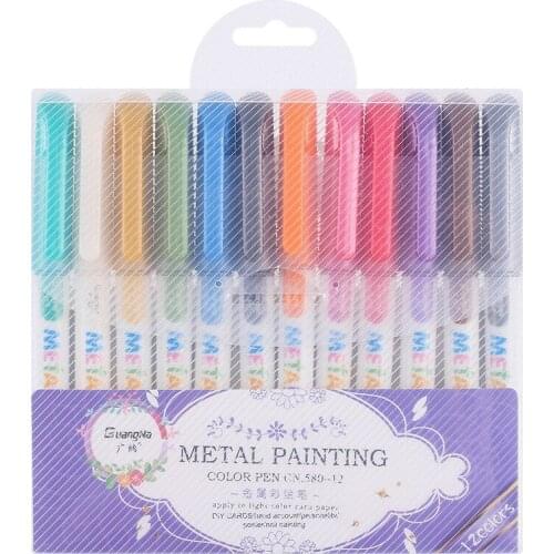 8/12/20 Colors Metallic Pen Art Paint Marker Pens Set for Photo Album Black Paper Drawing Handmade Crfat School Art Supplies
