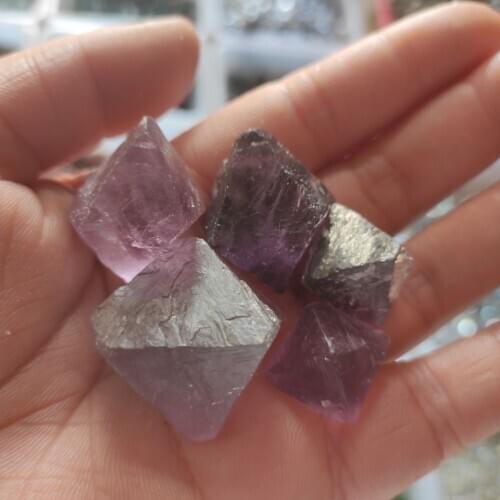 Natural Octahedral purple Fluorite Raw Gemstone Ornament Cane Decoration Stone Purple Collection Stones Crystals Mineral