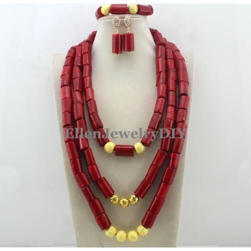 2019 New Fashion Costume African beads Jewelry Set Natural Coral Nigerian Wedding Beads Jewelry Set Wholesale price W12850