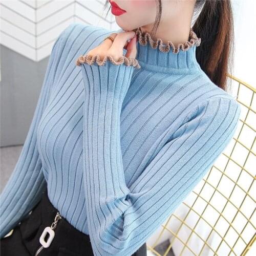 2021 New Fall Winter Ruffle Sweater Turtleneck Women Short Soft Warm Sweaters High Elastic Female Slim Sexy Knitted Pullovers
