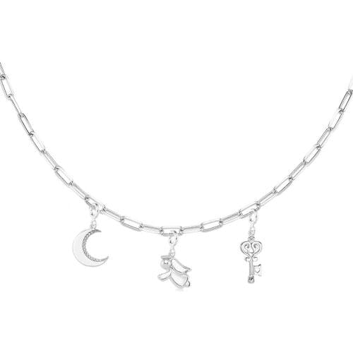 Valori Jewels Assorted Symbols, Zirconia White Gemstone, Rhodium Plated, Sterling Silver Charm Necklace