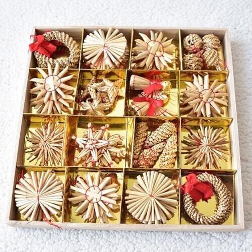 1 Set Natural Wheat Straw Pendants Xmas Decoration Mini Five-pointed Star Kit DIY Christmas Tree Decor Hanging Ornaments Decor