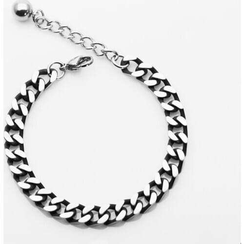Simple 7mm Silver Color Stainless Steel 2020 Mens Cuban Chain Bead Bracelet Bangle Metal Chain on Hand for Boyfriend Jewelry