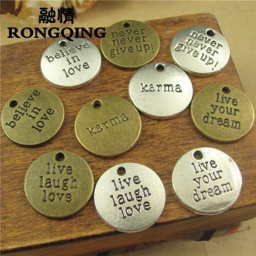 RONGQING 50pcs/lot 20MM letter Plate Charms Alphabet Letter Charms for Jewelry Making DIY Handmade Metal Letter Pendant