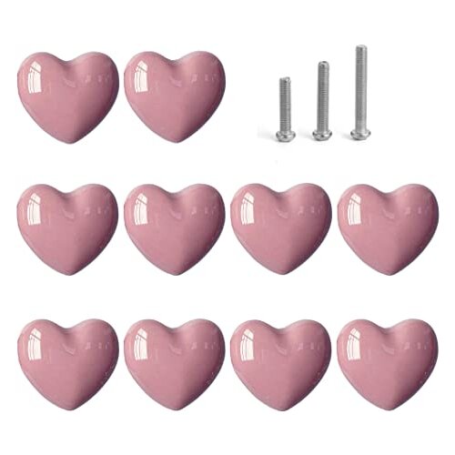 Ceramic Drawer Knobs Heart Shape Cabinet Dresser Pulls Handles with 3 Sized Screws, Kitchen Furniture Knobs for Closet Cupboard