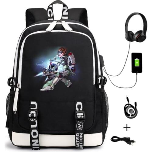 Casual Backpack Apex legends Cartoon School Bags for Teenagers Unisex Student USB Travel Laptop Shoulders Bags Zipper Bookbag