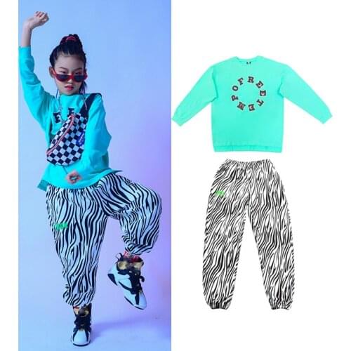 Girls Hip-Hop Dance Costume For Kids Blue Sweater Hiphop Pants Suit ChildrenS Stage Outfits Jazz Performance Clothes DQS6255