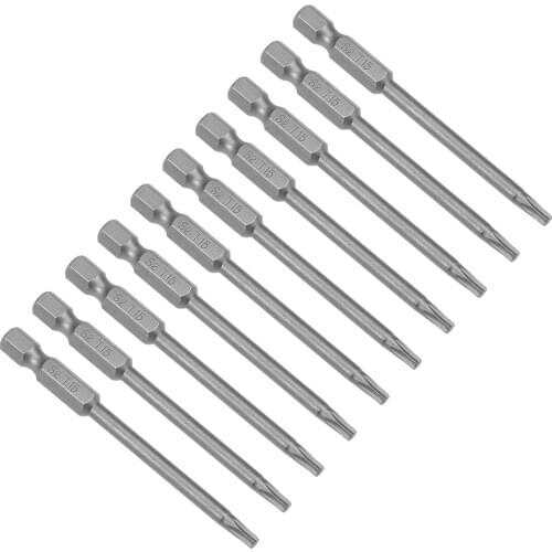 Uxcell 10pcs 75mm Long 1/4" Hex Shank T15 Magnetic Torx Head Screwdriver Bits S2 High Alloy Steel