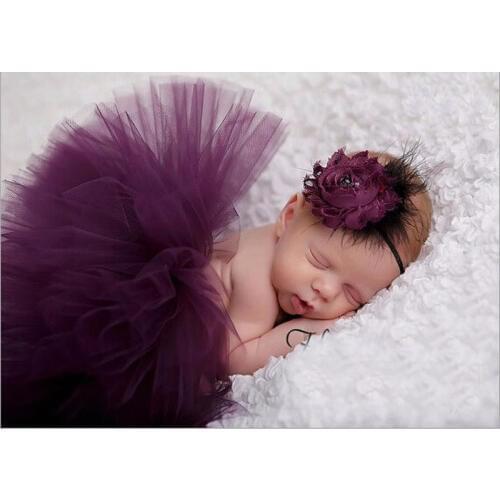 Baby Girl Tulle Tutu Skirt and Flower Headband Set Newborn Photography Props Baby Birthday Gift Clothes 0-9M