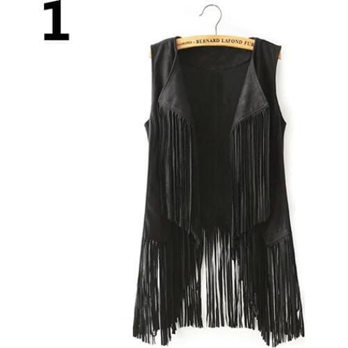 Women Autumn Fashion Suedette Sleeveless Tassel Fringed Jacket Vest Waistcoat