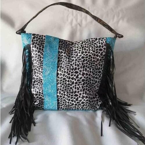 New Fashion Women Cow Printed Tassel Shoulder Bag Ladies PU Leather Side Fringe Leopard Handbag