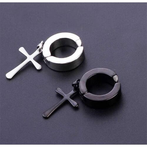 RONGQING 10pair/pack wholesale Fashion Earrings Stainless Steel Religious Cross Clip Earrings for women man Geometric gift