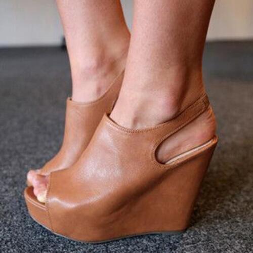 ASHIOFU Handmade Women Wadge Heel Pumps Slingback Peep-toe Party Prom Dress Shoes Sexy Club Evening Dating Fashion Sandals Shoes