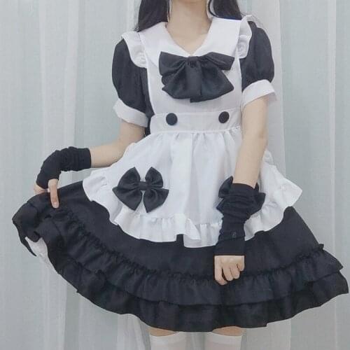 Anbenser Black Cute Lolita Maid Costumes French Maid Dress Girls Woman Amine Cosplay Costume Waitress Party Stage Costumes
