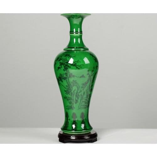 Antique green glaze porcelain vase ornaments Jingdezhen creative living room flower arrangement office bedroom display vase