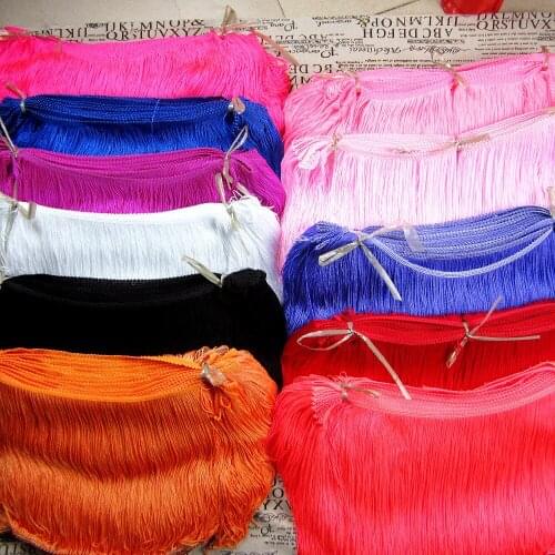 YACKALASI 1 Yards Nylon Fringe Lace Latin Dress Macrame Double Banded Trimming Tassel Fluorescent Green Yellow 28CM Long