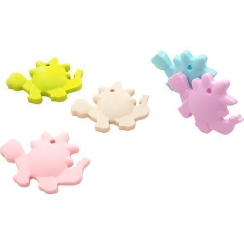 Chenkai 2PCS BPA Free Silicone Dinosaur Teether Baby Cute Cartoon Teething For Baby Necklace Pendant Teething Chewing Toys