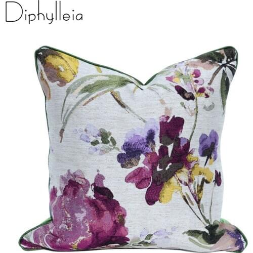 Diphylleia Purple Flowers Embroidery Cushion Cover Modern Chinese Style Sofa Pillowcase Chic Home Decor Farmhouse Cushion Case