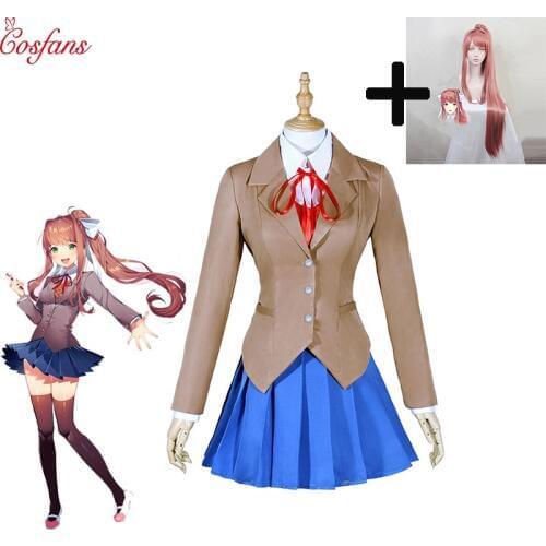 Doki Doki Literature Club Monika Cosplay Sayori Yuri Natsuki Cosplay Costume School Uniform Girl Women Costume Game Cos and wig