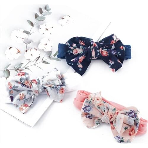Elastic Printed Flower Kids Headband Newborn Infant Knot Bows Headwraps Baby Girls Headwear Cute Gifts Photo Props