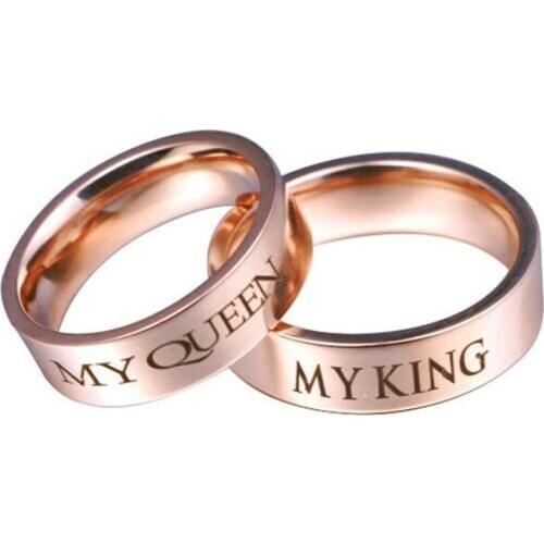 Personalized My King Queen Ring Custom Engraved Name Initial Rose Gold Couple Lovers Rings Stainless steel Men Ring Jewelry Gift