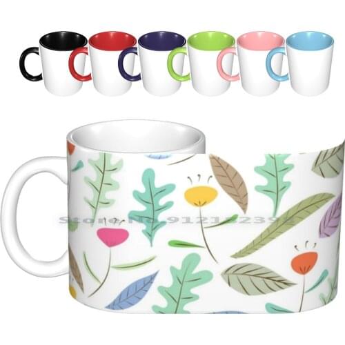 Windy Leaves Ceramic Mugs Coffee Cups Milk Tea Mug Floral Pattern Leaf Spring Summer Retro Vintage Flower Nature Beautiful