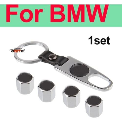 1set Silvery+Leather Car Tire Valve Cap Rim Wheel Air Stems Caps Blue White Black White Cover for E60 E90 F10 F30 Accessory