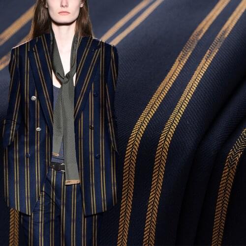 Red Raspberry Golden Stripe Yarn Dyed Woested Wool Fabircs 100%Wool Materials Women Suits Pants DIY Cloth Tailor Freeshipping