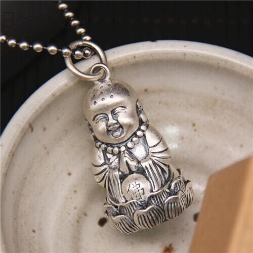 925 Silver colour Tibetan Buddha Pendant Necklace Gau Box Pendant Buddhist Prayer Box 999 Thai silver colour Pendant Necklace