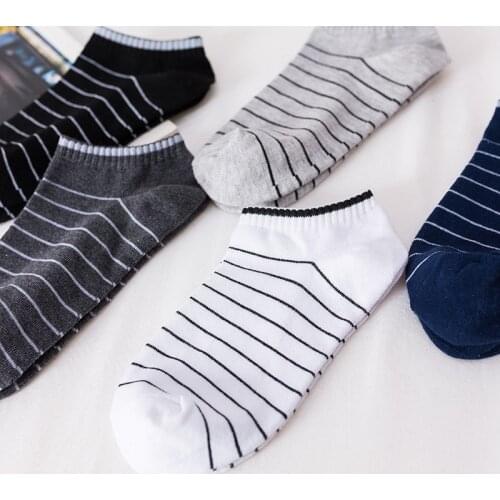 Mens Socks Short Cheville Socks Cotton College Style Lines Relaxed Black Sock 1 Pair New Summer