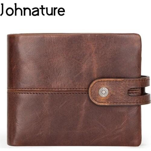 Johnature Fashion Short Men Wallets Genuine Leather 2021 New Rfid Anti Theft Wallet Card Holder Multifunction Cowhide Purse