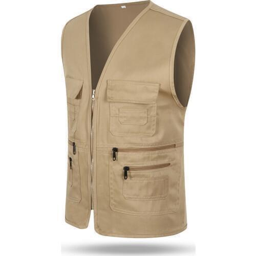 Mens Multi Pockets Vest Jacket Casual Sleeveless Zipper Jacket Cotton Male Clothes Slim Fit Outerwear Plus Size Waistcoat L-3XL