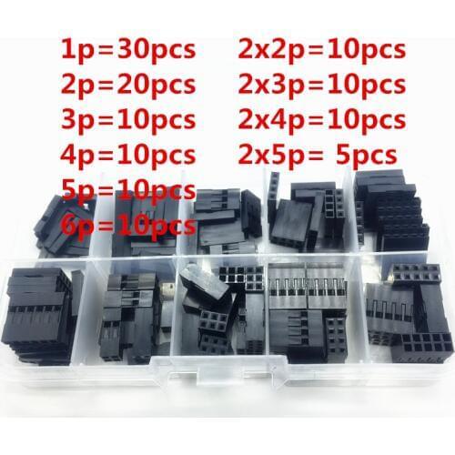 125pcs Dupont sets Kit with box 1P/2P/3P/4P/5P/6P/2*2/2*3/2*4/ 2*5Pin Housing Plastic Shell Terminal Jumper Wire Connector set