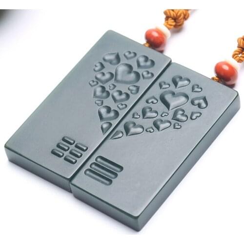 Natural jade A hetian jade handcarved heart black jade green jade pendant for lovers jade necklace jadeite jade jewelry