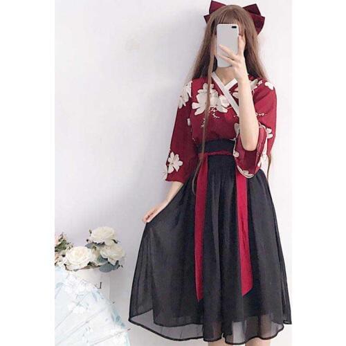 NiceMix Hanbok Floral Korean Style Kawaii Girls Yukata Summer Top Skirts Outfits Dress for Women Vintage Party Haori Asian Clo