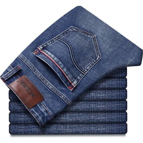 2021 Spring And Autumn New MenS Thick Slim Jeans Trendy Brand Loose Straight Stretch Denim Trousers Male Business Casual Pants