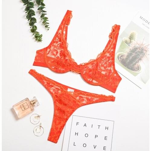 New Summer Embroidery Lingerie Set Womens Underwear Erotic Sensual Lingerie Transparent Girl Sexy Underwire Bra Lace Underwear