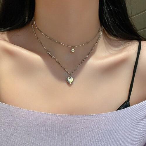 Origin Summer Fashion Asymmetry Love Heart Pendant Necklace for Women Girls Star Round Beaded Metal Geometric Necklace Jewelry