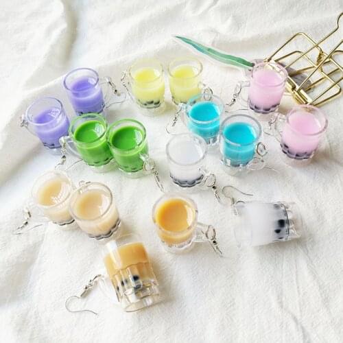 1Pair Drop Earrings Plastic Pearl milk tea Dangle Simulation Food Jewelry For Children And Woman