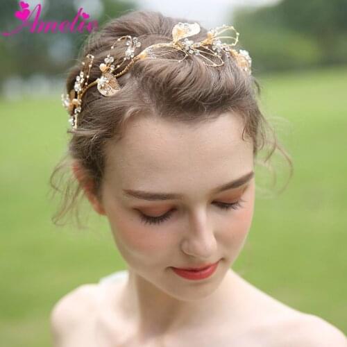 Girlfriend Birthday Gift Headpiece Gold Leaf Crystal Headband Women Wedding Hair Accessories Jewelry Bridal Tiara Hair Vine