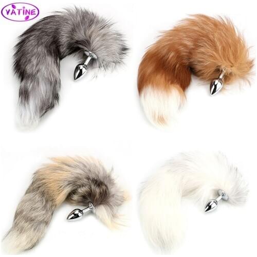 Fox Tail Fur Metal Anal Plug Sex Toys For Women Men Couple Tools Erotic Butt Massager Adult Bondage Cosplay Set Machine Sex Shop