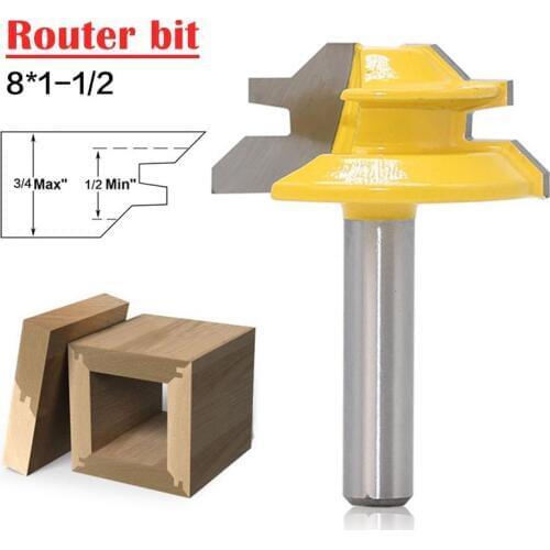 Woodworker Lock Miter Router Bit 45 Degree Width 8*1-1/2 Woodworking Drill Bit 8mm Shank Tenon Cutter Woodwork Milling Cutters