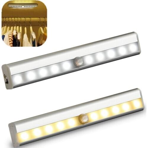 10 LED Motion Sensor Cabinet Light USB Charging Intelligent Nightlight Wardrobe Light for Kitches and Bedroom Closet Bathroom